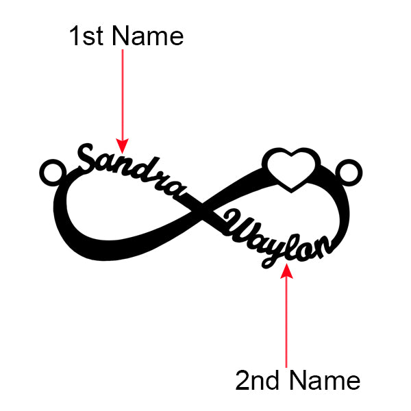 Personalized Infinity Heart Double Name Necklace Silver