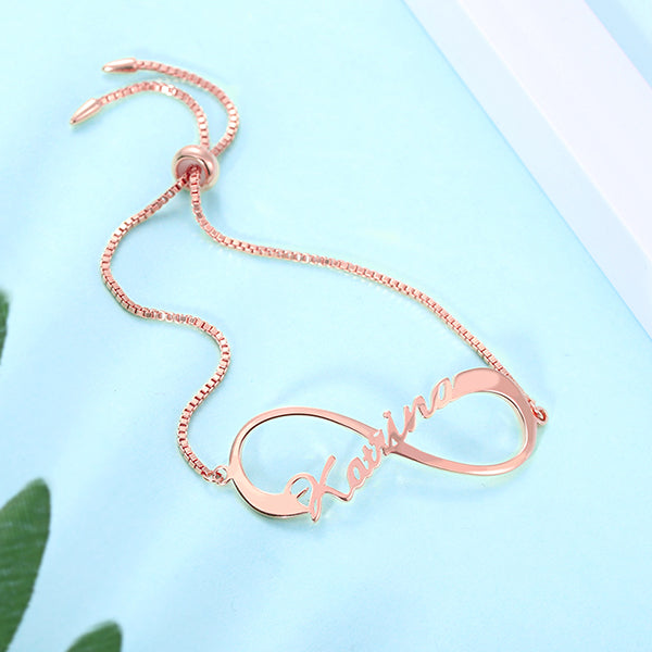 Engraved Infinity Bracelet in Rose Gold