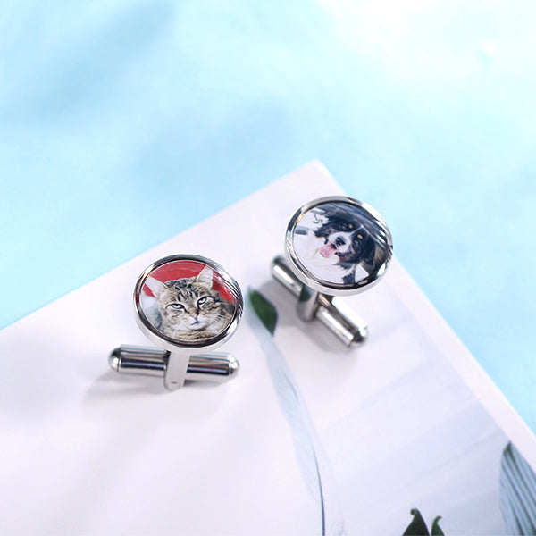 Personalized Round Photo CuffLinks in Stainless Steel