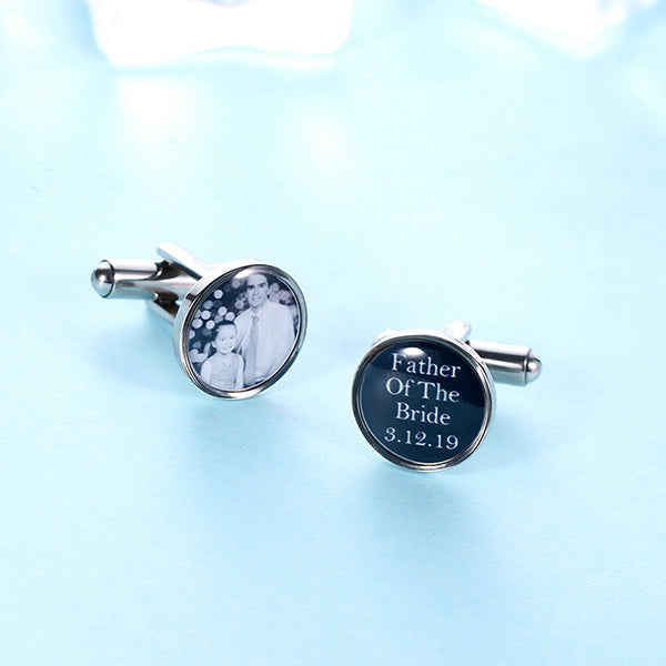 Personalized Round Photo CuffLinks in Stainless Steel