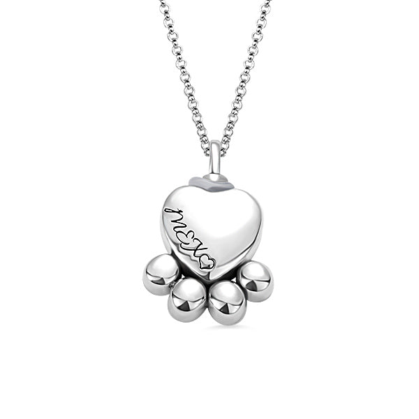 Engraved Pet Footprint Cremation Necklace Sterling Silver