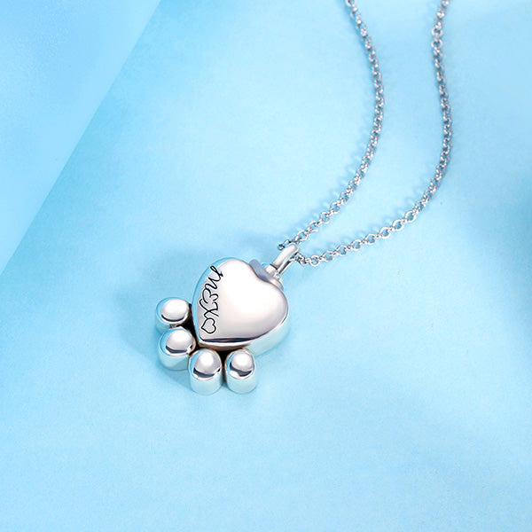 Engraved Pet Footprint Cremation Necklace Sterling Silver