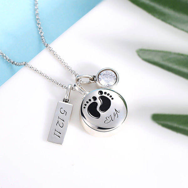 Engraved Baby Footprint Cremation Necklace Sterling Silver