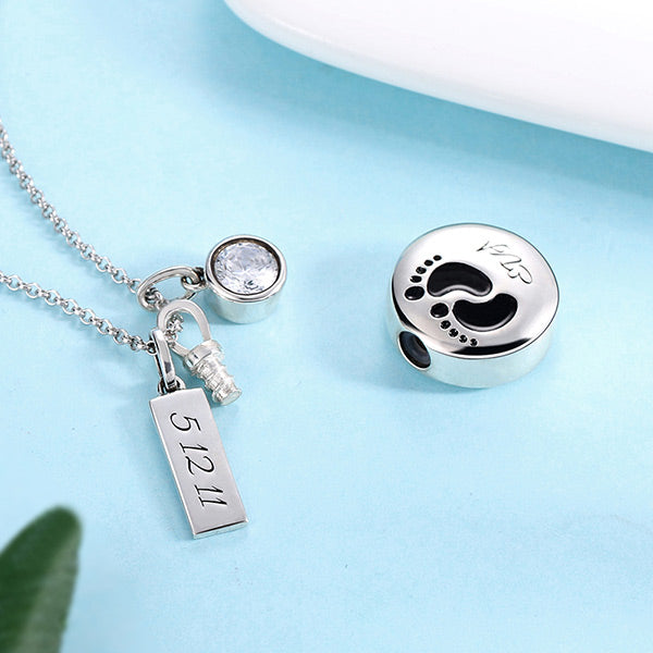 Engraved Baby Footprint Cremation Necklace Sterling Silver