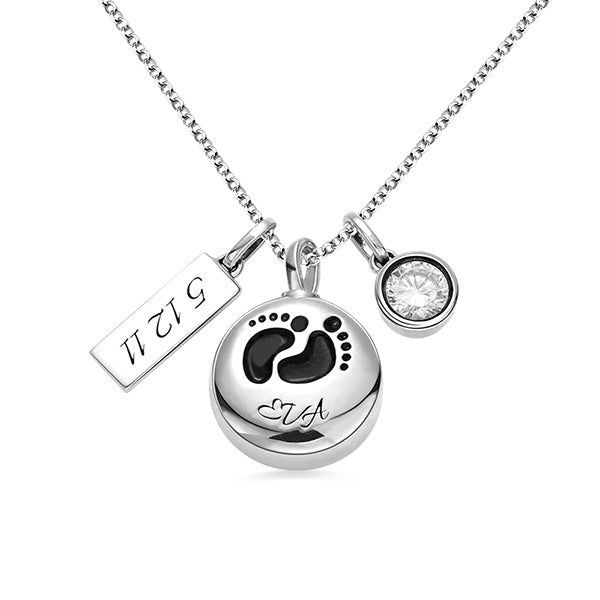 Engraved Baby Footprint Cremation Necklace Sterling Silver