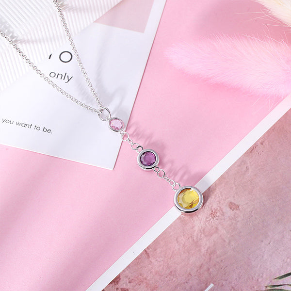 Personalized Three Generations Birthstone Necklace