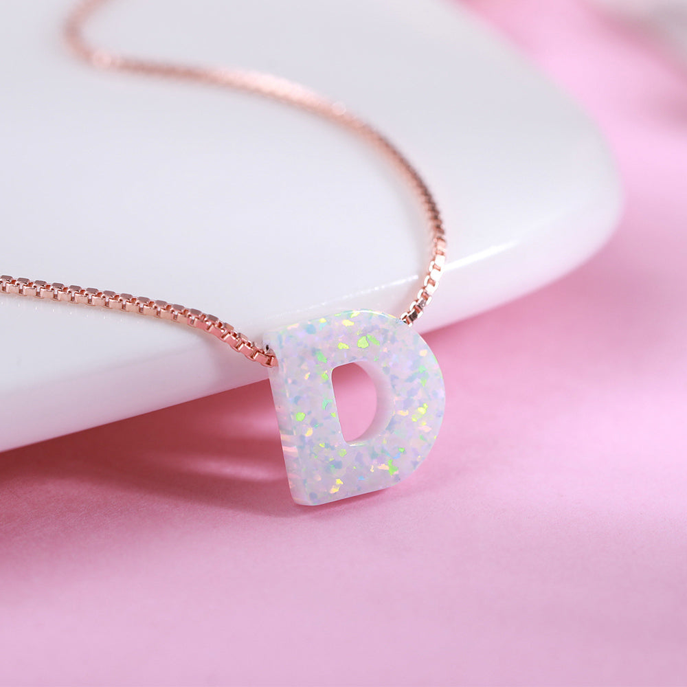 Personalized Natural Opal Letter Necklace