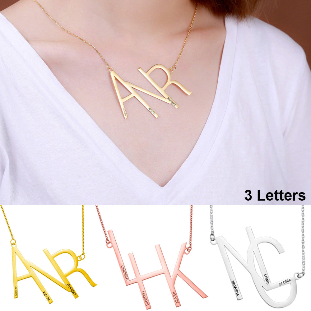 Custom-made Sideways Initial Necklace with 3 letters