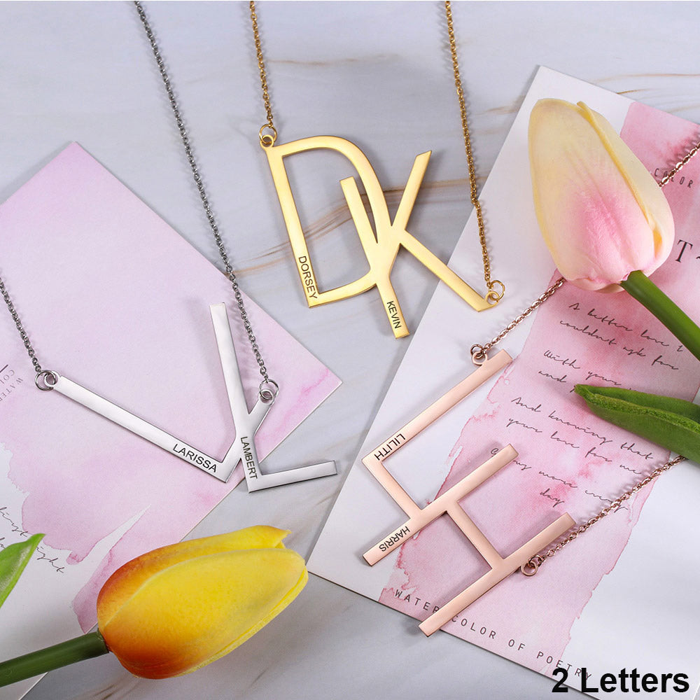 Custom-made Sideways Initial Necklace with 2 letters