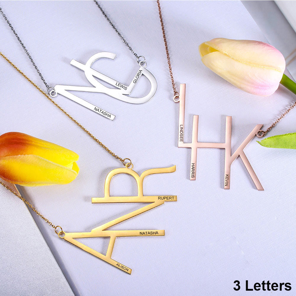 Custom-made Sideways Initial Necklace with 3 letters