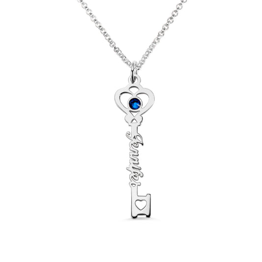 Personalized 'Key To True Love' Birthstone Name Necklace