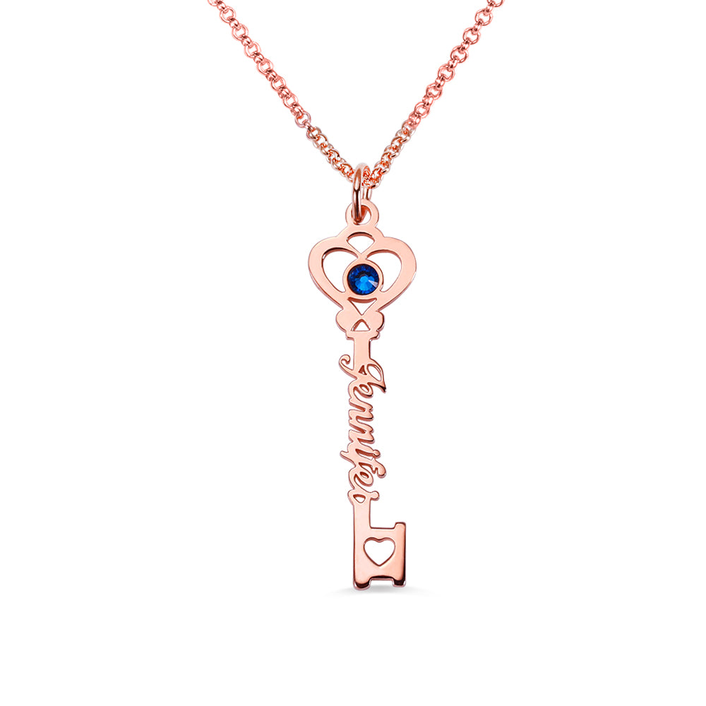 Personalized 'Key To True Love' Birthstone Name Necklace