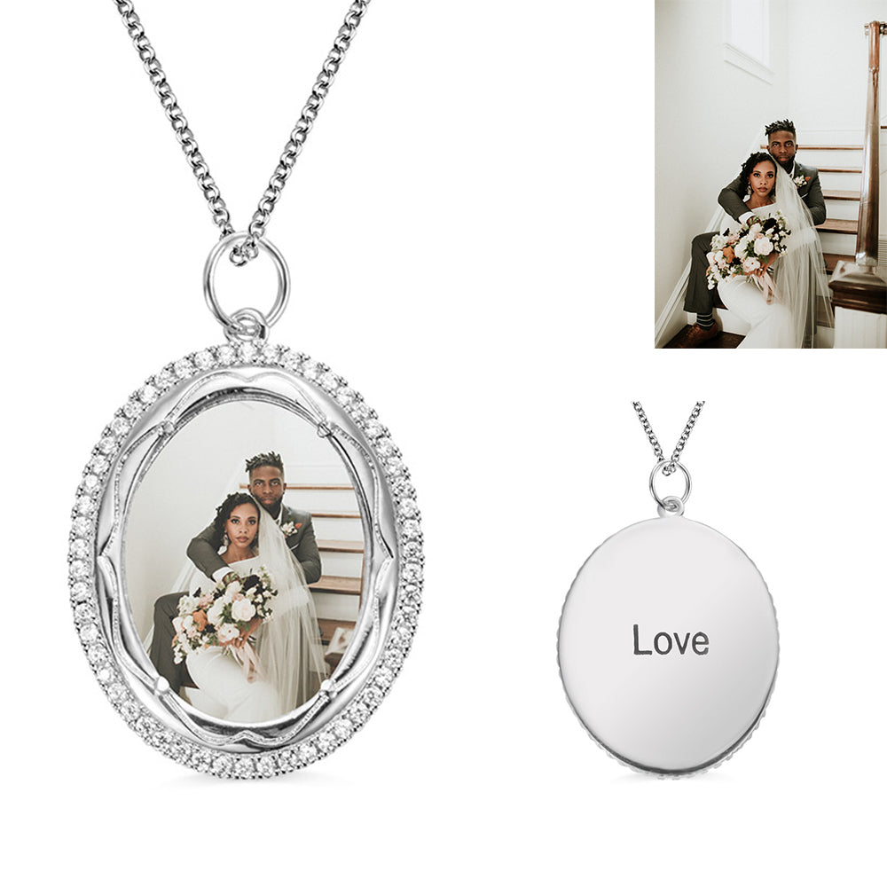 Custom Photo Necklace with Engraving/Sterling Silver 925 Necklace