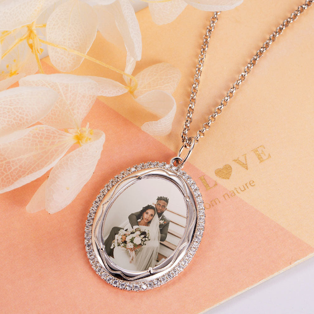 Custom Photo Necklace with Engraving/Sterling Silver 925 Necklace