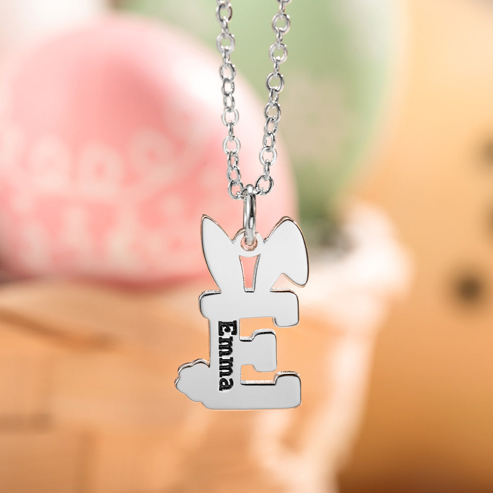 Custom Easter Bunny Letter Necklace with Name Stainless Steel