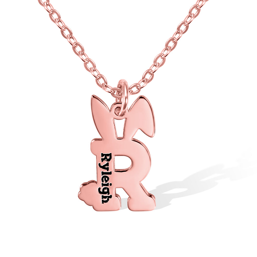 Custom Easter Bunny Letter Necklace with Name Stainless Steel