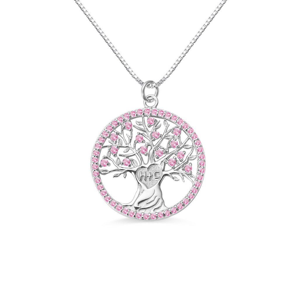 Personalized Heart Tree Birthstone Necklace Full Birthstone