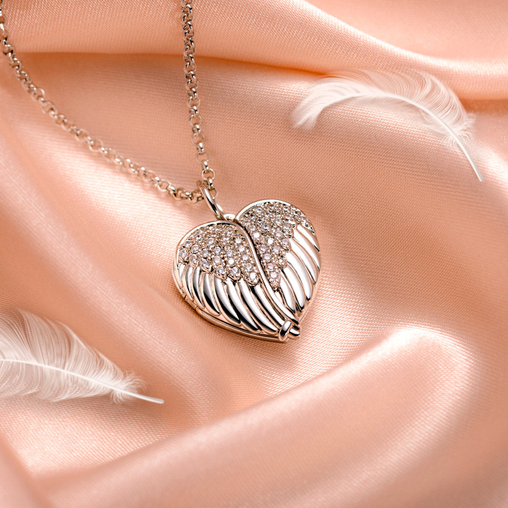 Brass/Personalized Angel Wings Heart Photo Locket Necklace