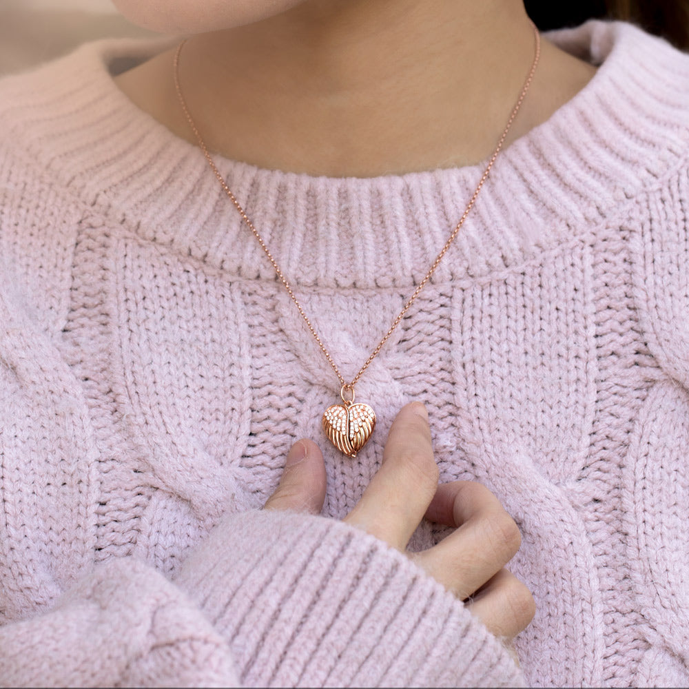 Brass/Personalized Angel Wings Heart Photo Locket Necklace