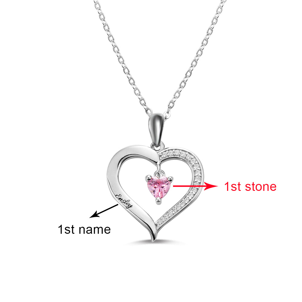 Personalized Heart Birthstone Necklace with Engraving in Copper/1 Birthstone