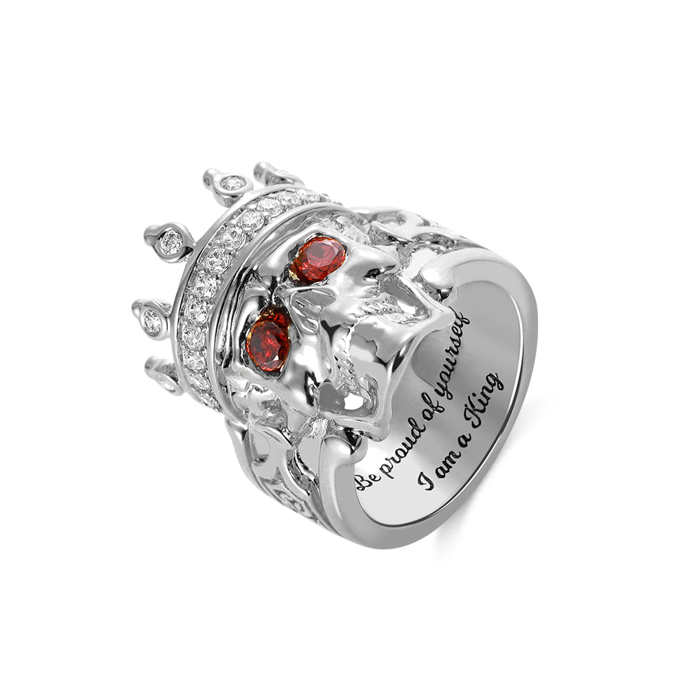 Engraved Skeleton King Ring with Birthstone