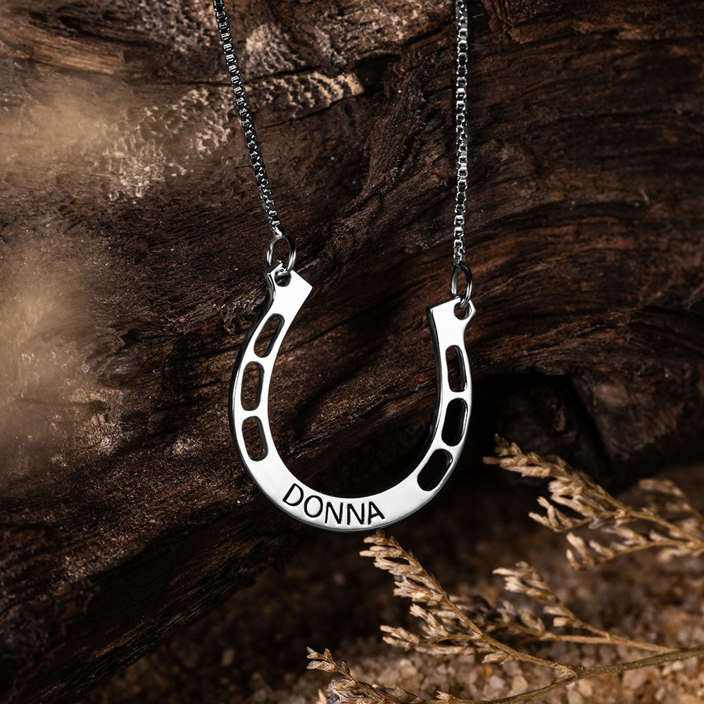 Personalized Horseshoes Name Necklace - Stainless Steel