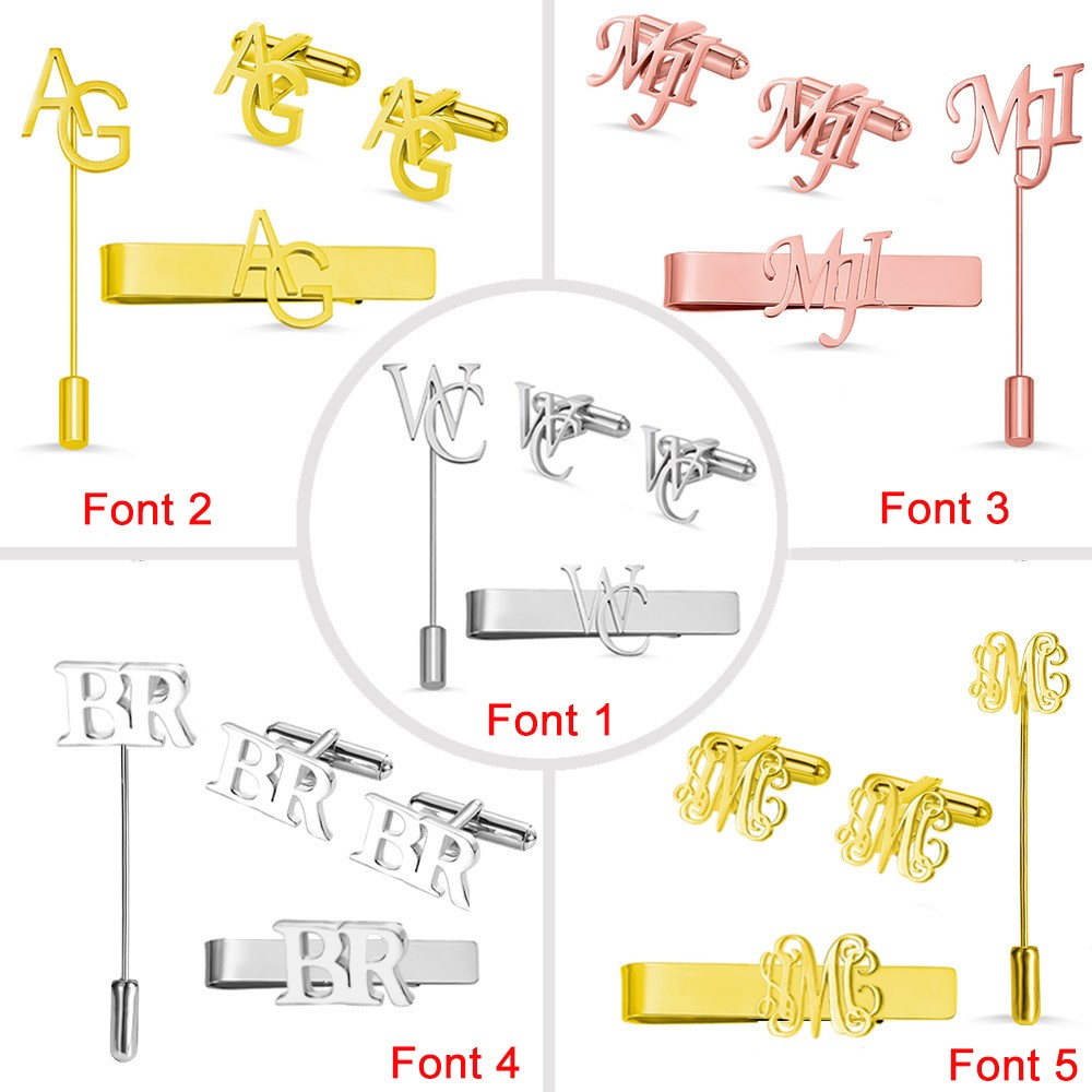 Personalized Cufflinks Lapel Pin Tie Bar for Men/Cufflinks + Tie Bar + Lapel Pin