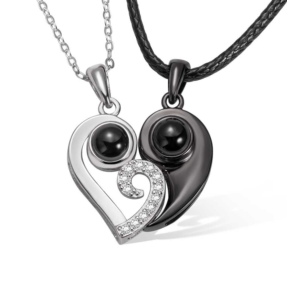 Photo Only Without Text/Custom 2 Pieces Projection Heart Necklace