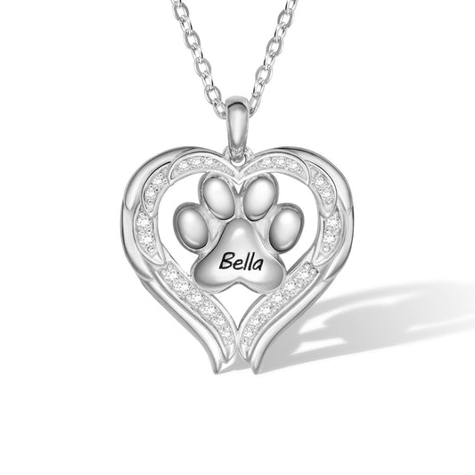 Personalized Angel Wings Pet Paw Necklace