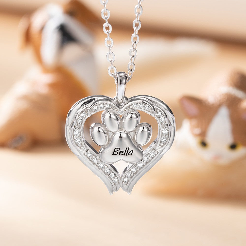 Personalized Angel Wings Pet Paw Necklace