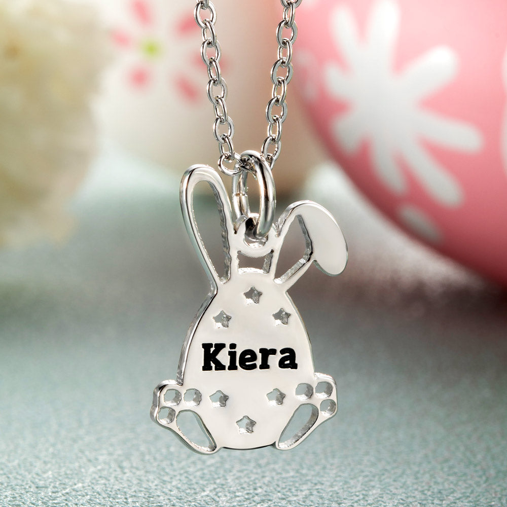 Personalized Easter Bunny Egg Name Necklace Stainless Steel