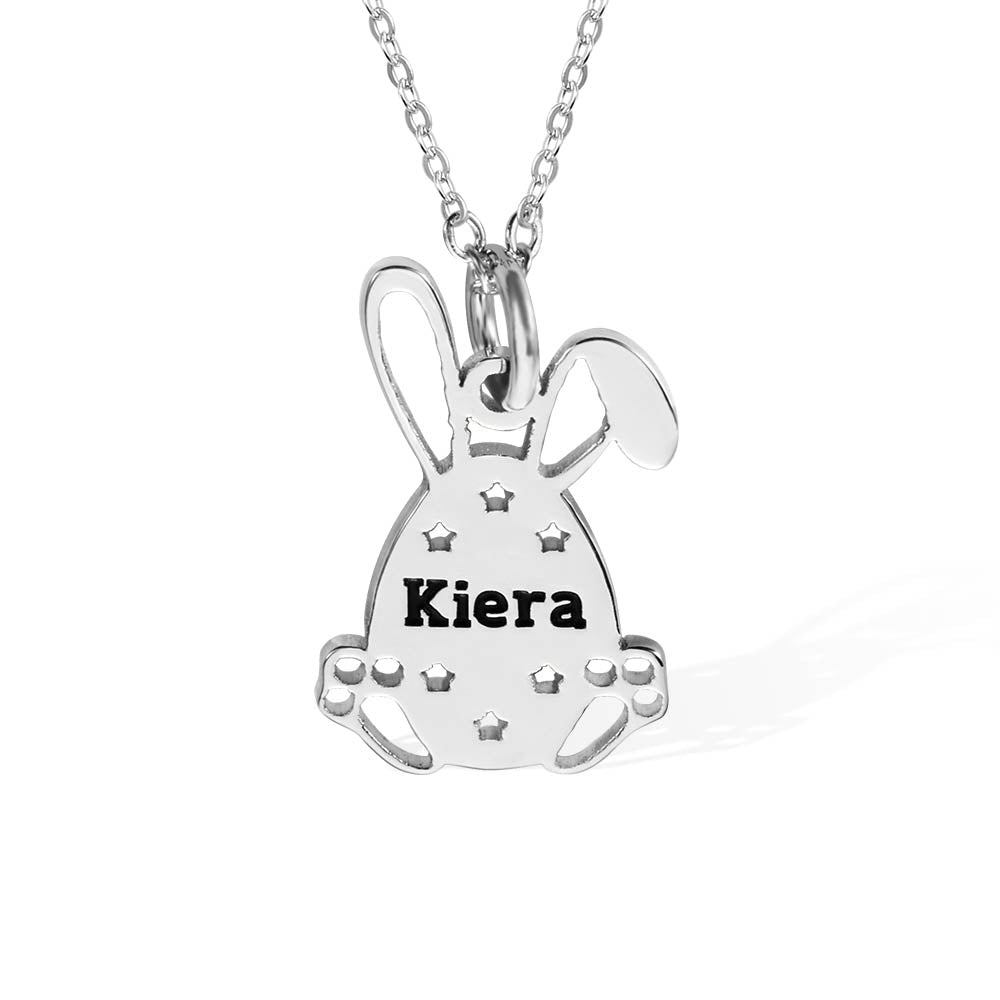 Personalized Easter Bunny Egg Name Necklace Stainless Steel