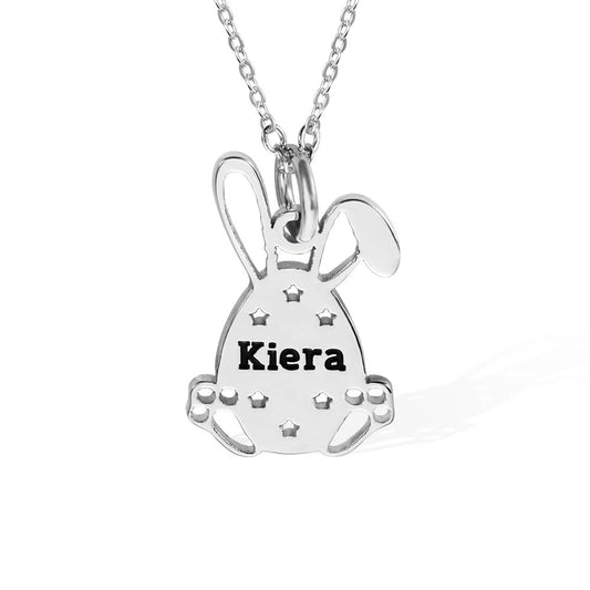 Personalized Easter Bunny Egg Name Necklace Stainless Steel