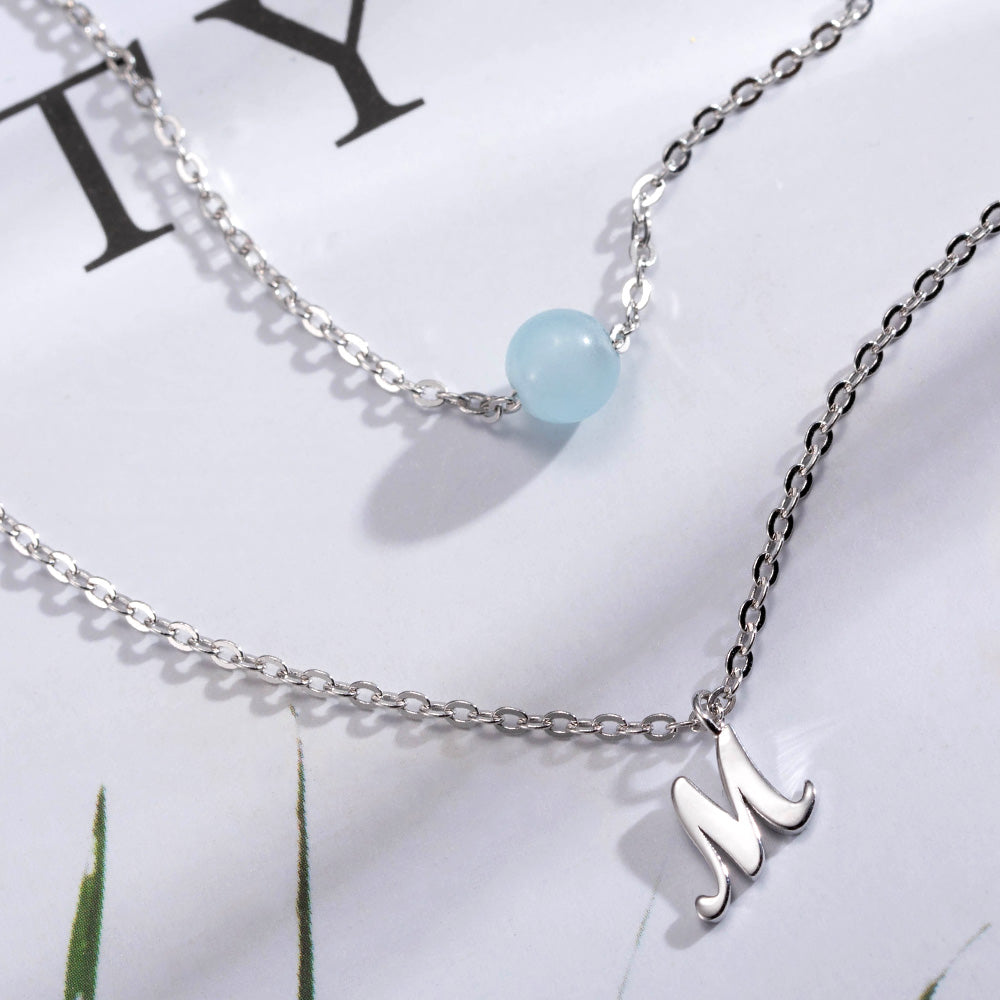 Personalized Double-Layer Initial Necklace with Birthstone