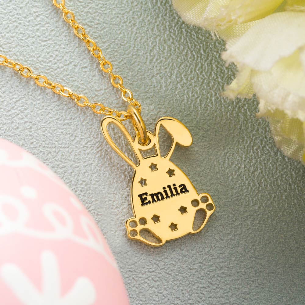 Personalized Easter Bunny Egg Name Necklace Sterling Silver