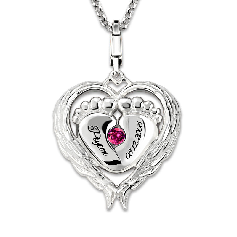 Birthstone Necklace with Heart-shaped Angel Wings Wrap Baby's Feet