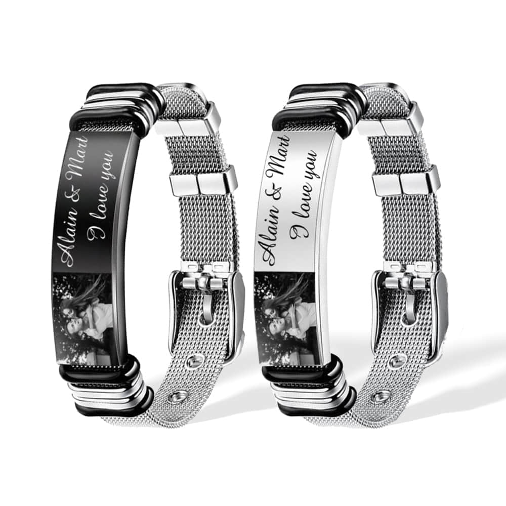 Personalized Men Photo Bracelet Engraved ID Bar Bracelet for Father