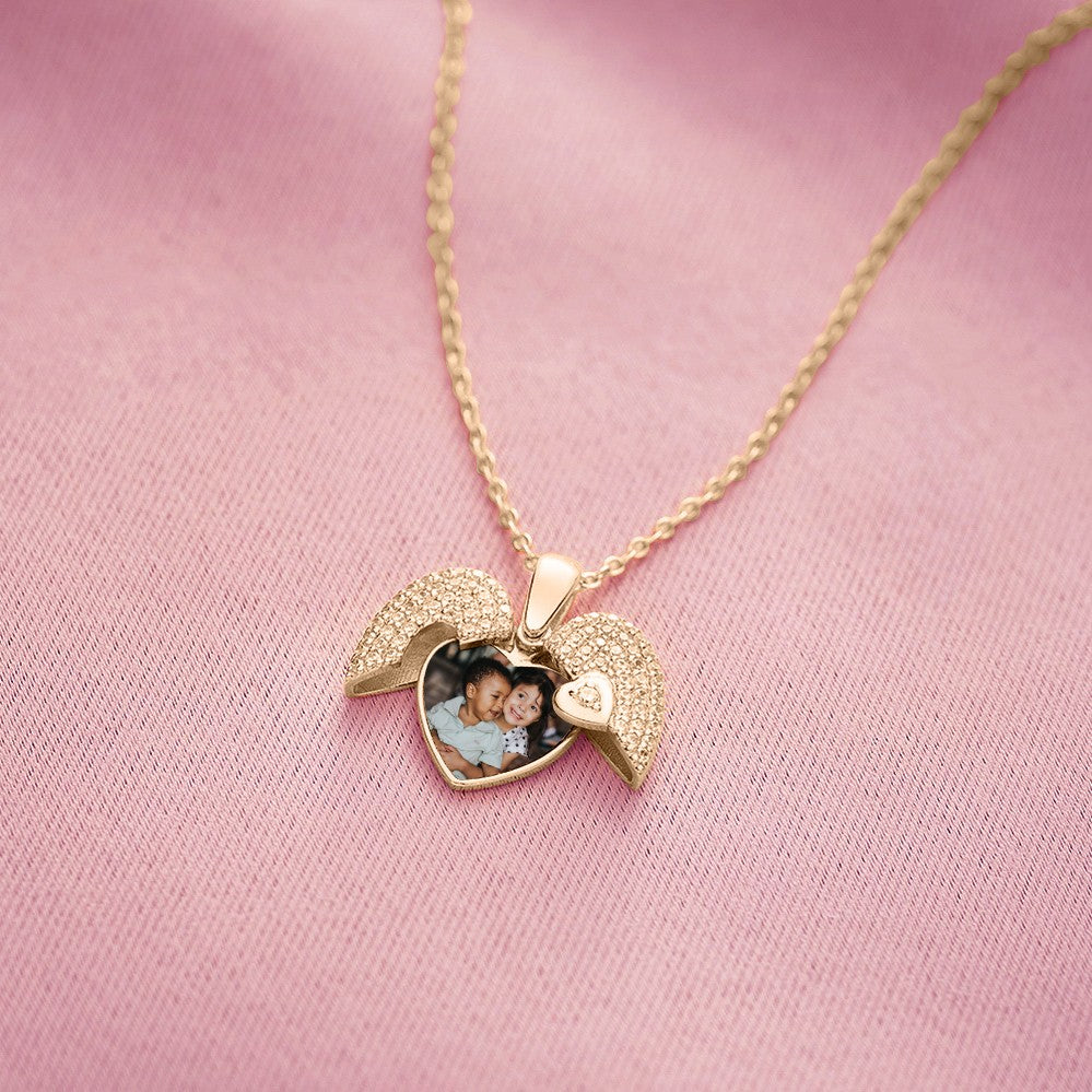 Brass/Custom Photo Necklace with Heart Locket, Gold Jewelry Necklaces, Unique Gift for Woman/Mom/Her/Lover Full Birthstone