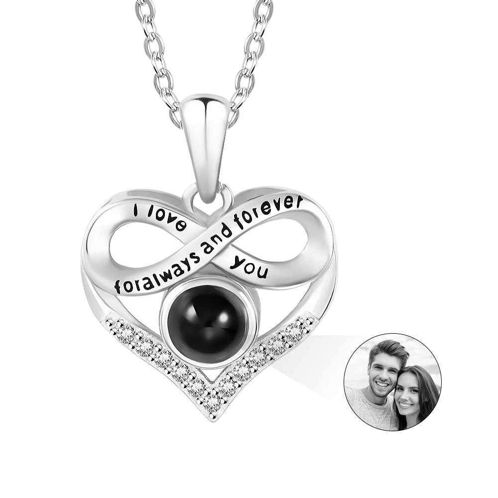 Photo Only Without Text/Personalized Infinity Photo Projection Necklace, Sterling Silver Heart Necklace, Valentine's Day/Wedding Gift for Wife/Girlfriend