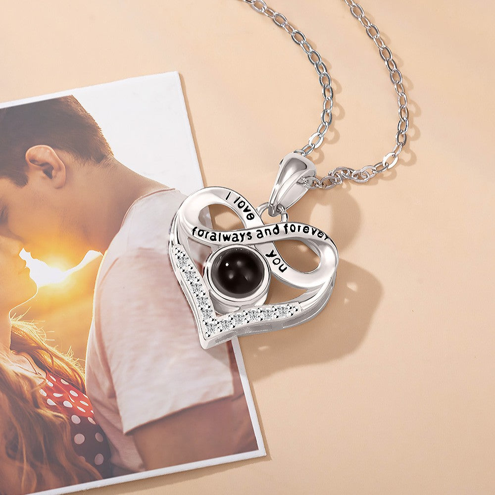 Photo Only Without Text/Personalized Infinity Photo Projection Necklace, Sterling Silver Heart Necklace, Valentine's Day/Wedding Gift for Wife/Girlfriend