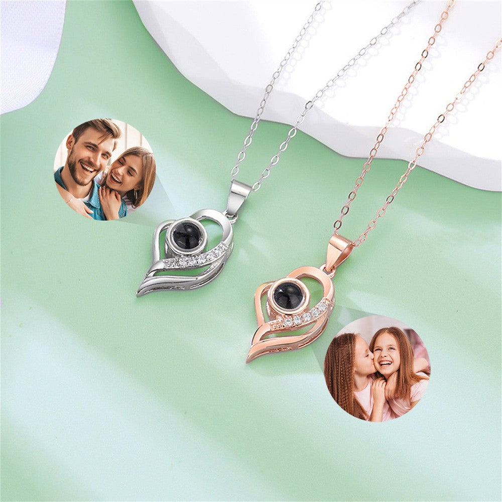 Custom Photo Projection Necklace, Sterling Silver Heart Shaped Pendant, Mother's Day/Birthday/Valentine's Day Gift for Wife/Mother/Girlfriend/Friends