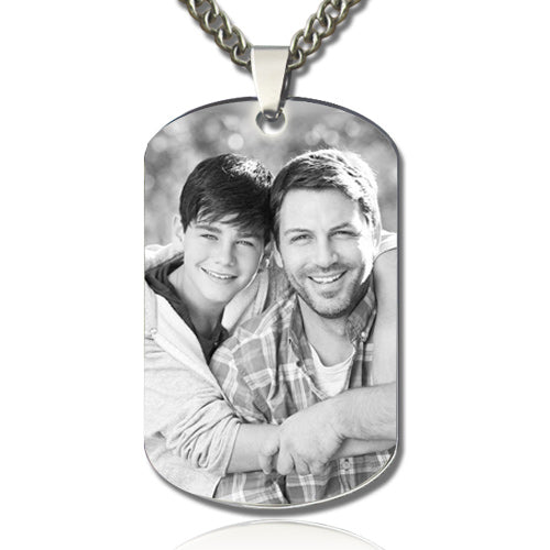 Custom Father & Son Photo Dog Tag Necklace Titanium Steel