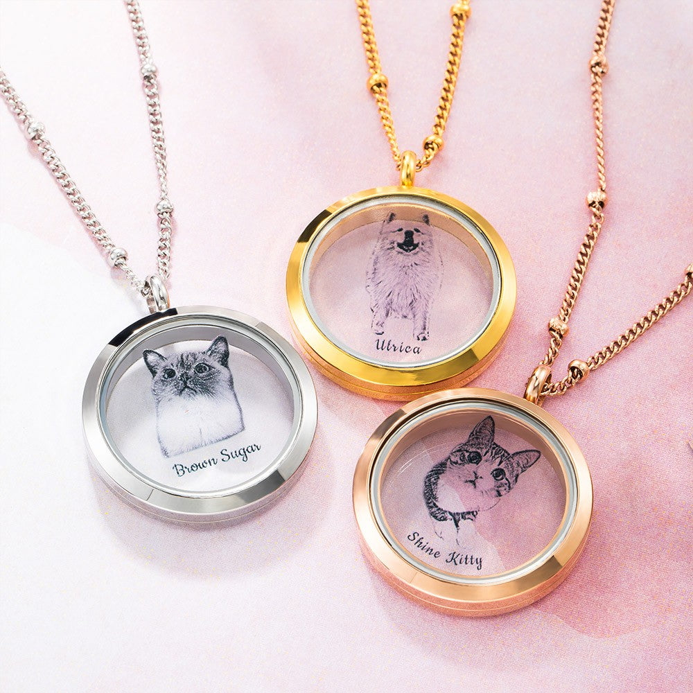 Custom Pet Fur Locket Urn Necklace with Photo & Name, Personalized Pet Keepsakes with Portrait, Pet Memorial Lockets for Ashes, Gift for Pet Lover