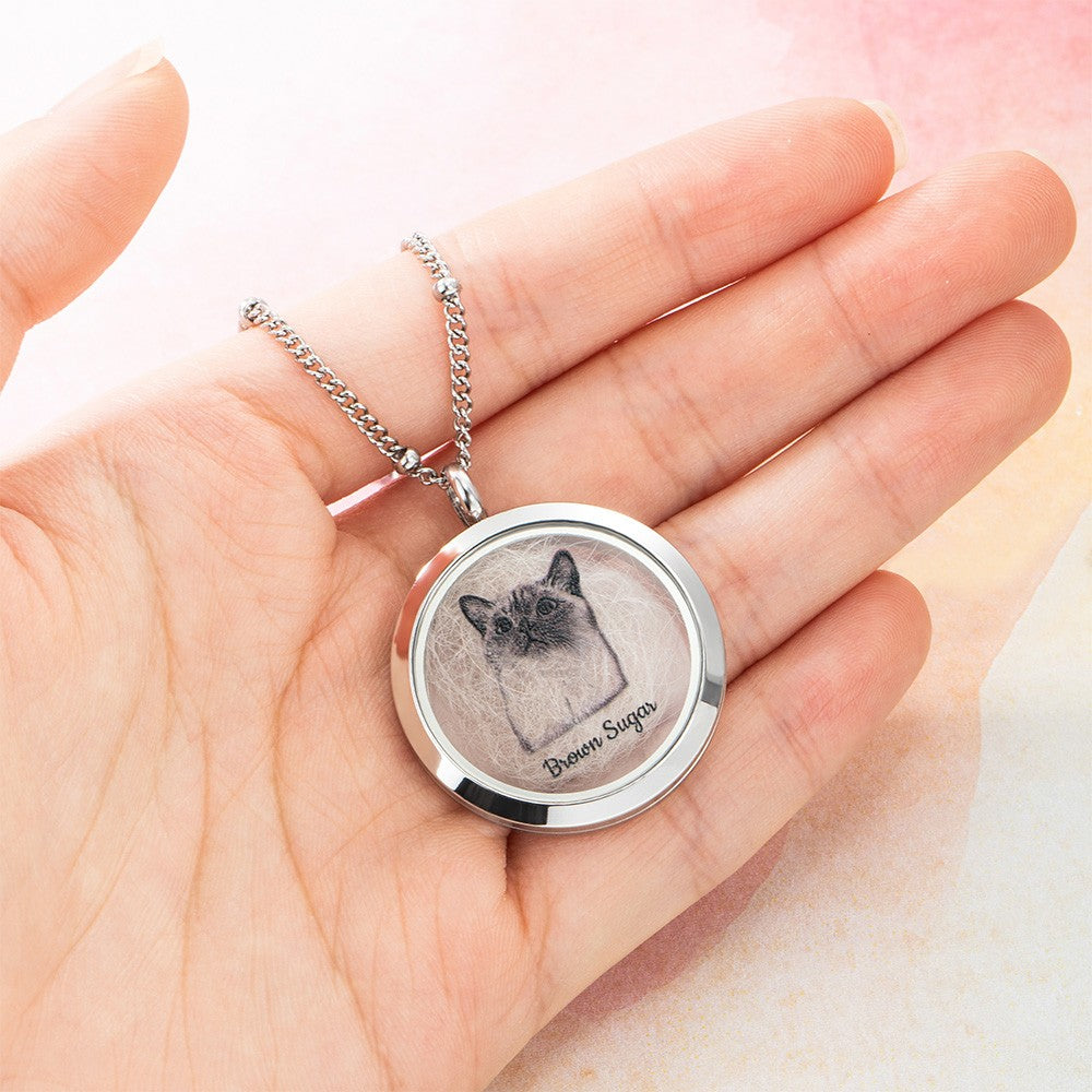 Custom Pet Fur Locket Urn Necklace with Photo & Name, Personalized Pet Keepsakes with Portrait, Pet Memorial Lockets for Ashes, Gift for Pet Lover