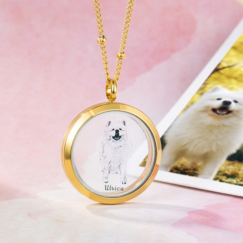 Custom Pet Fur Locket Urn Necklace with Photo & Name, Personalized Pet Keepsakes with Portrait, Pet Memorial Lockets for Ashes, Gift for Pet Lover