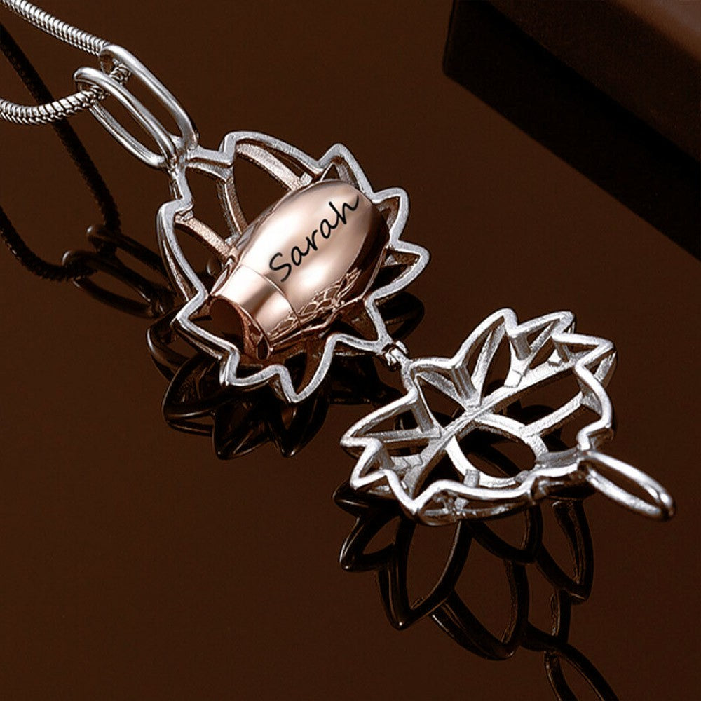 Custom Engraving/Personalized Lotus Locket Cremation Urn Necklace for Ashes for Women/Pet Loss/Baby Cremation Jewelry, Memory Gift