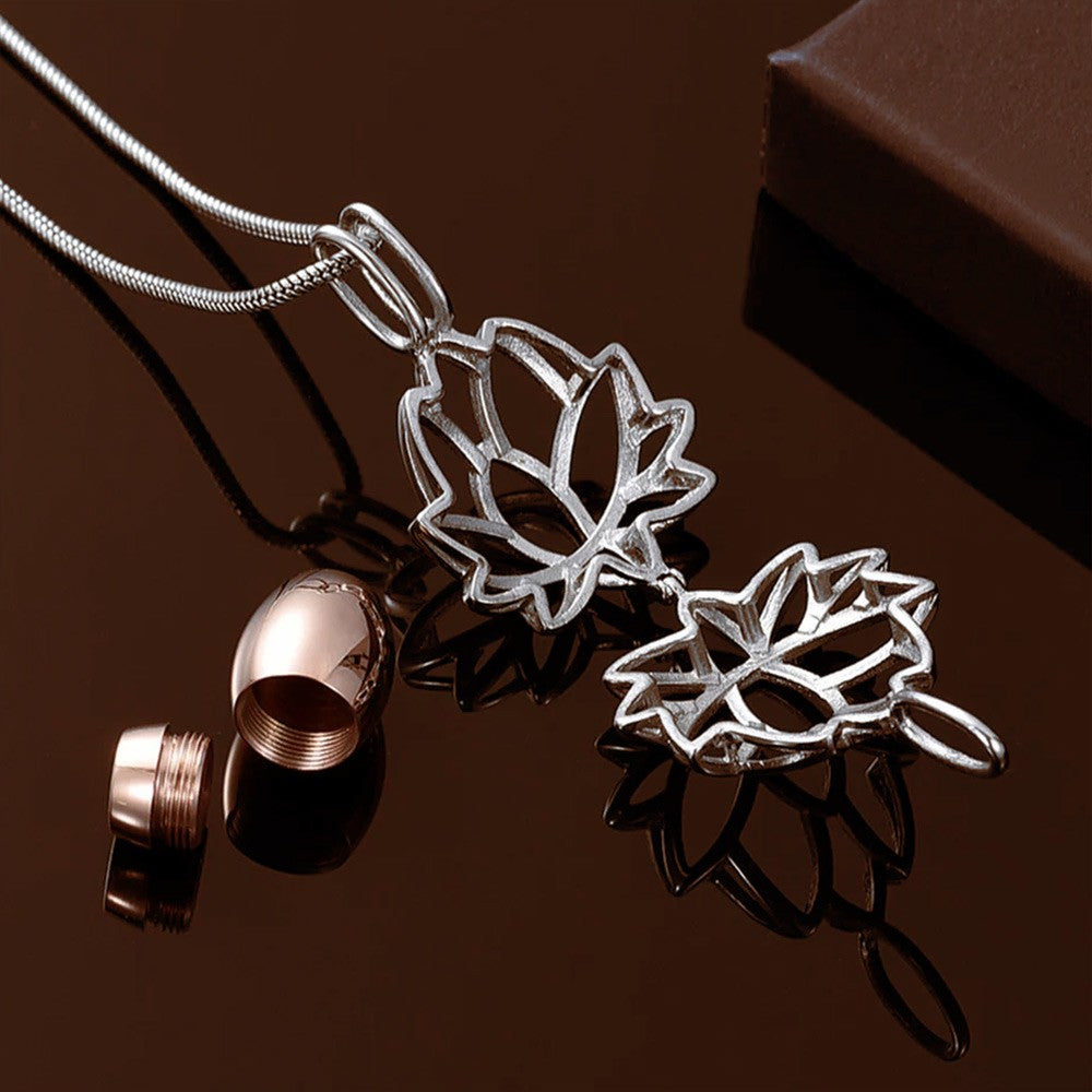 Custom Engraving/Personalized Lotus Locket Cremation Urn Necklace for Ashes for Women/Pet Loss/Baby Cremation Jewelry, Memory Gift