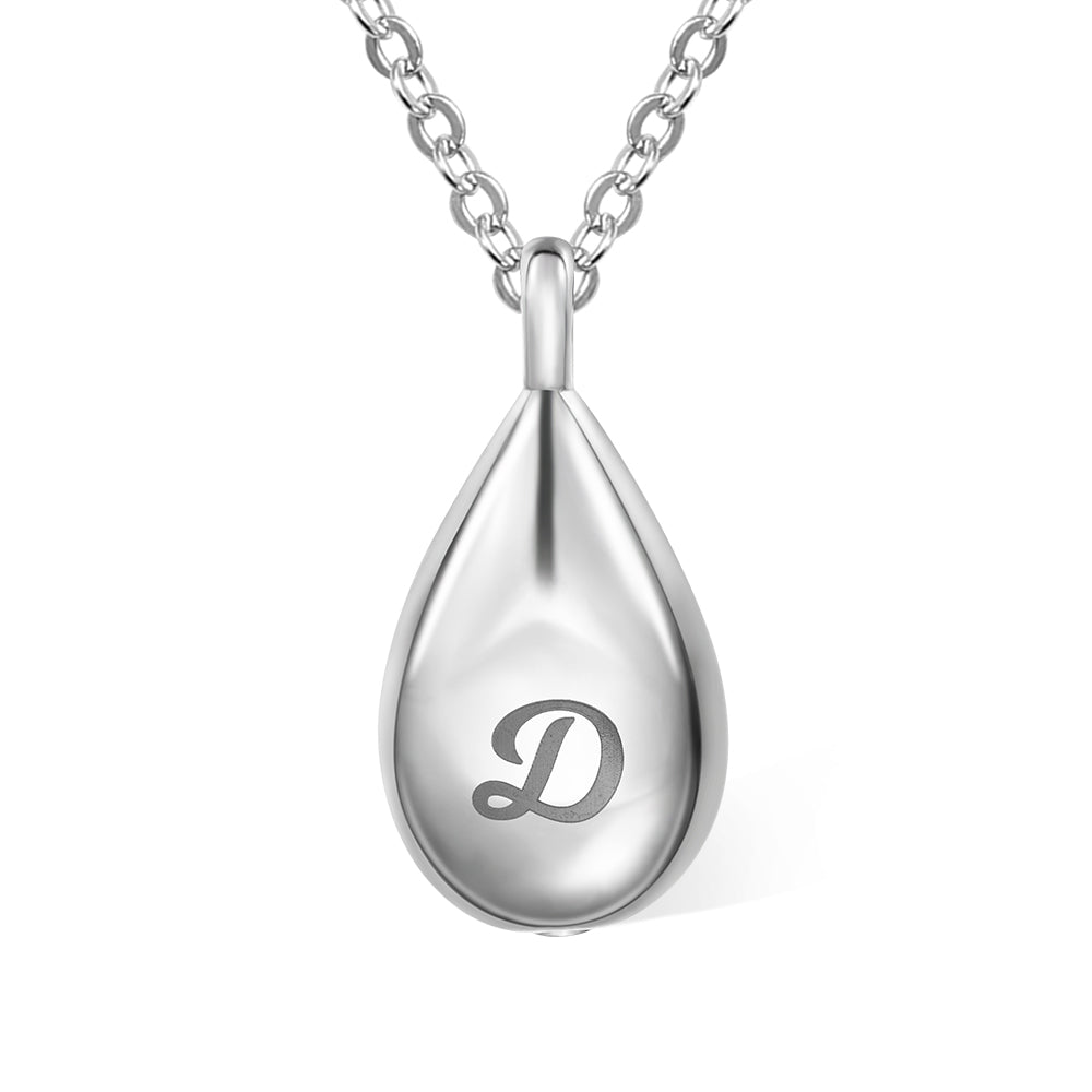 Engraving text/Custom Tiny Teardrop Urn Necklace with Initial, Cremation Urn Jewelry, Stainless Steel/Sterling Silver Necklace, Memorial Gift for Ashes of Human/Pet