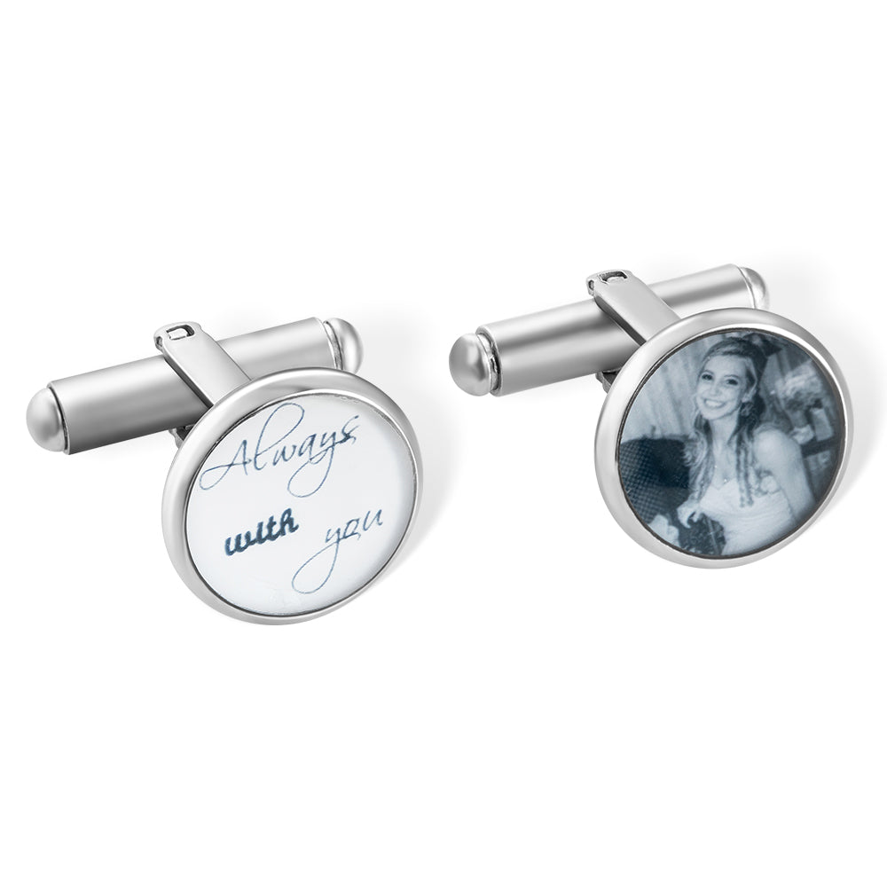 Custom Memorial Photo Cufflinks, Personalized Photo Cufflinks, Weddings Cuff Links with "Always with You" Text, Cool Gifts for Men