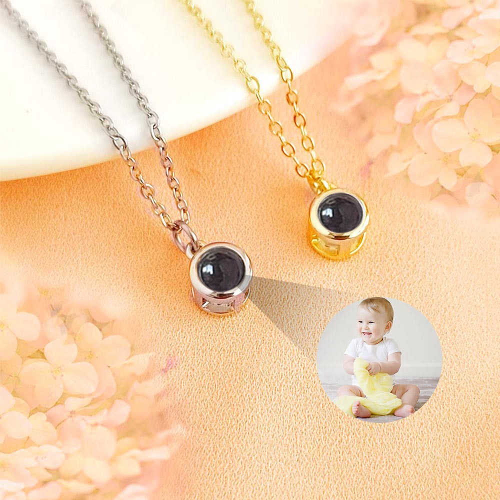 Silver 925 Personalized Bubble Photo Projection Necklaces, Dainty Projection Necklaces, Simple Photo Necklaces, Gifts for Her/Mom